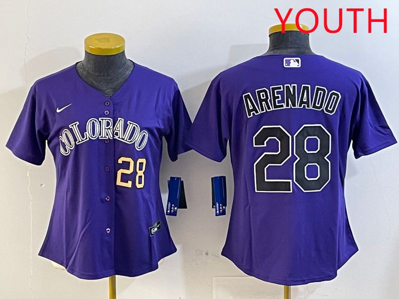 Youth Colorado Rockies #28 Arenado Purple Game 2025 Nike MLB Jersey style 5